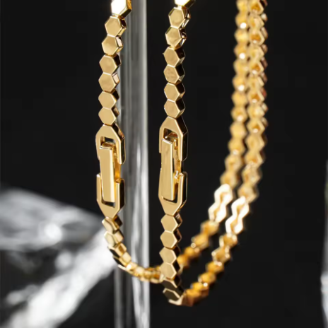 UBESTNICE Gelang Rantai Lembut Motif Sarang Lebah Heksagonal Perhiasan Wanita Emas Murni 18K AU750 dengan Teknik Impor Italia