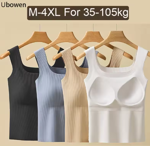Tanktop Wanita Plus Size Tanpa Jahitan Model Baru 2025, Cocok untuk Berat Badan 35-105kg, Dilengkapi dengan Bra Cup Tetap, Desain Punggung Terbuka, Menutupi Perut.