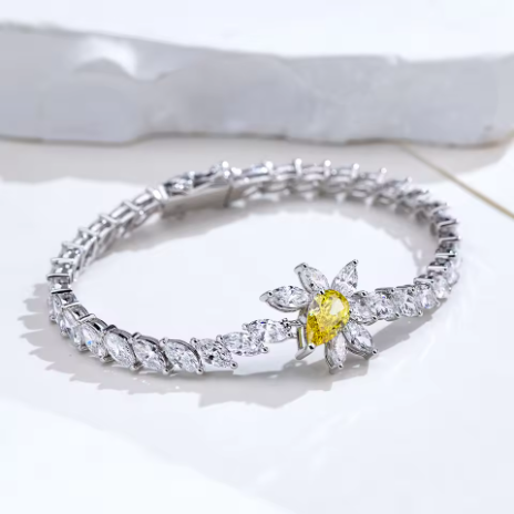 Mishang 18K Emas Asli Gelang, Berlian Lab-Cultivated Bentuk Pir, Dilengkapi dengan Sertifikat IGI, Gelang Wanita/Gadis Stok Tersedia MSB-656