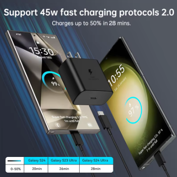 Charger Super Cepat PD 45W Original Samsung, Adaptor Eropa/Amerika, Cocok untuk Galaxy S26 S25 S24 Ultra Plus S23 S21 S20 FE A57 A37 A56 A17