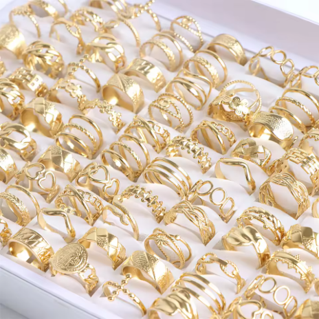 10/20 buah/set cincin terbuka yang dapat disesuaikan dari baja tahan karat, gaya fashion, uniseks, model campuran, bentuk hati, ular, bunga, tidak pudar.