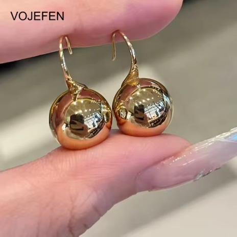 VOJEFEN 18K Emas Murni Liontin Bola Besar Anting, Perhiasan Wanita Modis, Anting Emas Asli, Anting Gantung