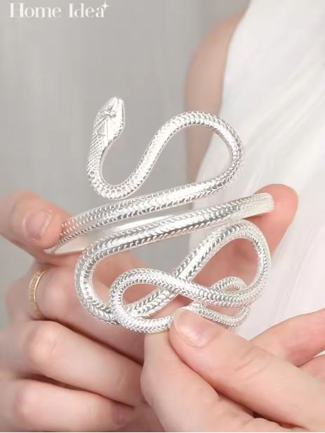 Gelang tangan wanita vintage, handcraft berkualitas tinggi, terbuat dari perak murni 999, desain ular bergelombang, gelang lengan terbuka yang dapat disesuaikan, model desainer.