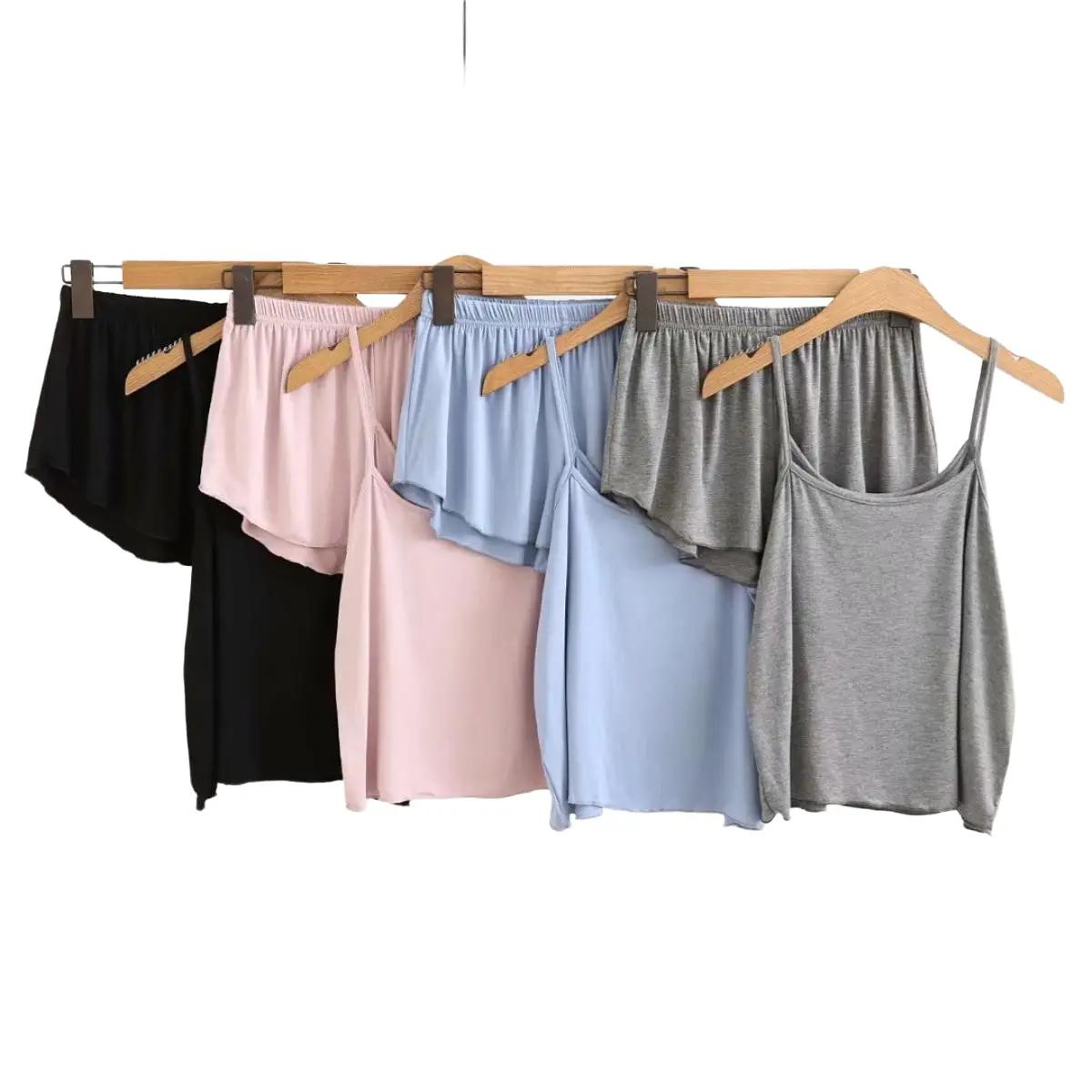 Yooyi Baju Tidur Set Wanita Sexy Camisole dengan Celana Pendek Piyama Wanita Kamisol Setelan Style Jumbo Sampai Size XXXL Nightwear katun 006 Dewasa Panjang Motif Baju Tidur Loose - Abu Abu, L