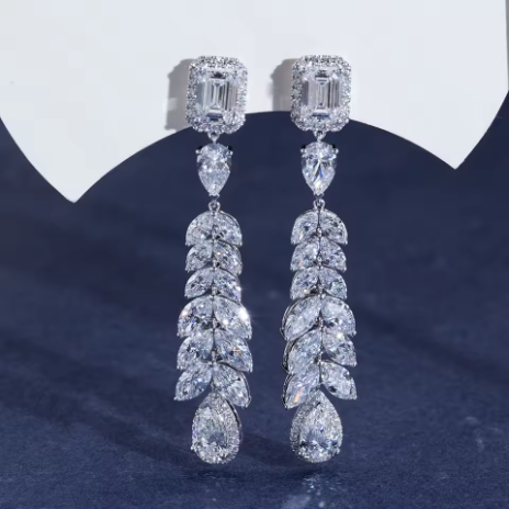 Mishang Anting Stud Emas Murni 18K, Potongan Zamrud Bentuk Pir, Berlian Hasil Laboratorium, Dilengkapi Sertifikat IGI, Model Wanita/Perempuan MSE-847
