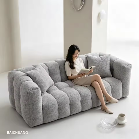 Sofa ruang tamu beludru ukuran ekstra besar, tiga dudukan, sofa malas mewah tanpa rangka (compressed), gaya Nordik modern, furnitur rumah modern