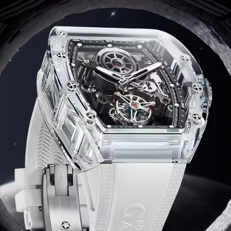 Jam tangan pria BONEST GATTI dengan mesin otomatis tourbillon, casing kristal safir, tampilan bercahaya (luminous), jam tangan pria merek premium kelas atas, dilengkapi tali karet (rubber strap).