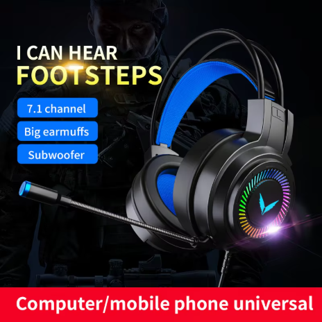 G58 G60 Headset Gaming 7.1 Stereo Virtual Surround Bass dengan Mikrofon dan Lampu LED, Cocok untuk Pemain Game PC, Dapat Dilipat