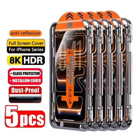 Paket 1-5 Lembar Pelindung Layar Kaca Tempered HD dengan Pemasangan Mudah, Kompatibel dengan iPhone 17 Pro Max, 15, 16, 13, 11, 14, 16e, 12 Mini, XR, X, Xs, 7, 8 Plus, Air
