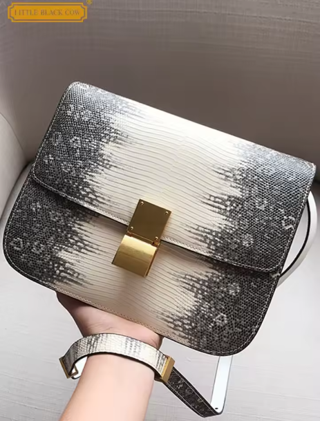 Tas Bahu Wanita Fashion dengan Penutupan Flap, Tas Desainer Tofu Box, Tas Selempang Wanita Kulit Sapi untuk Gaya High Street.