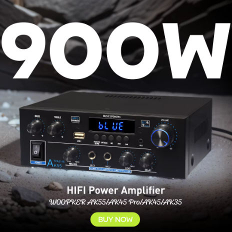 Woopker AK35/AK45/AK45 Pro/AK55 Amplifier Digital, Pengeras Suara Audio Bluetooth, Dua Saluran, HiFi, FM, USB, Amplifier Audio, Karaoke Mobil dan Rumah