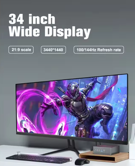 Monitor Lengkung 34 Inci, 144Hz/165Hz Refresh Rate, Resolusi 4K, Cocok untuk Komputer, PC, dan Perangkat Lain, Meningkatkan Pengalaman Gaming