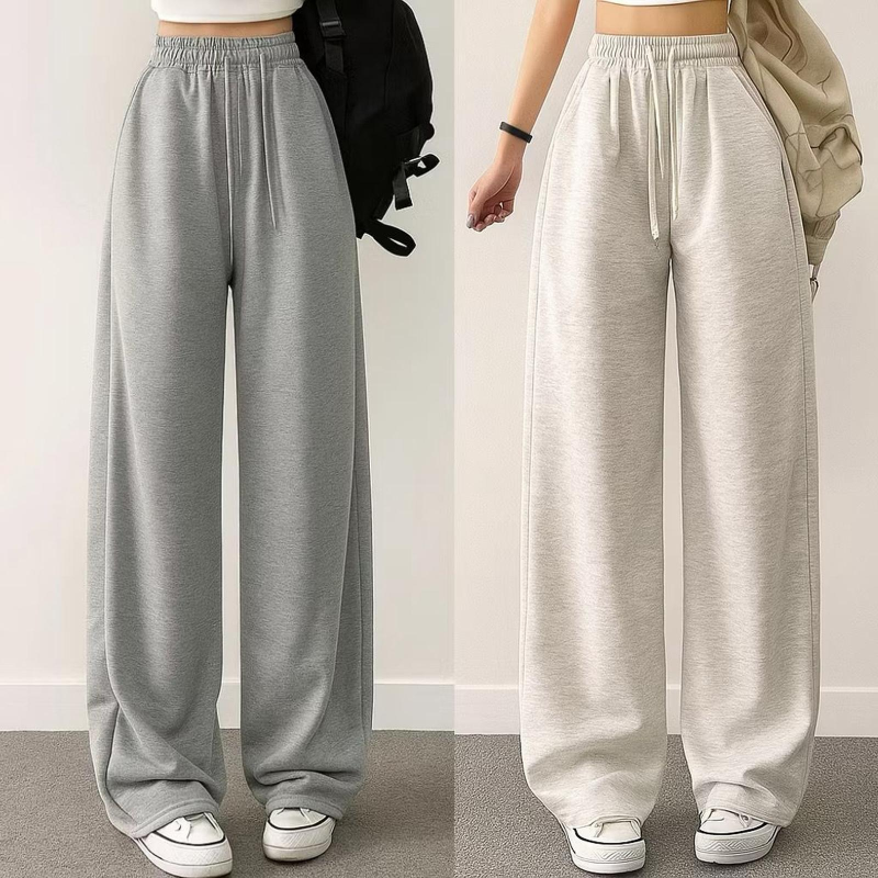 Celana Panjang baggy Highwaist Loose Pants sweatpants Kulot Panjang Pria Wanita Style Korea - Hitam, M
