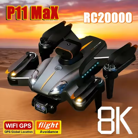 P11 Max drone GPS, 8K HD, 5G, fotografi udara profesional, kamera ganda, penghindar rintangan, quadcopter tanpa sikat (brushless), jarak 20.000 meter, model baru 2026.