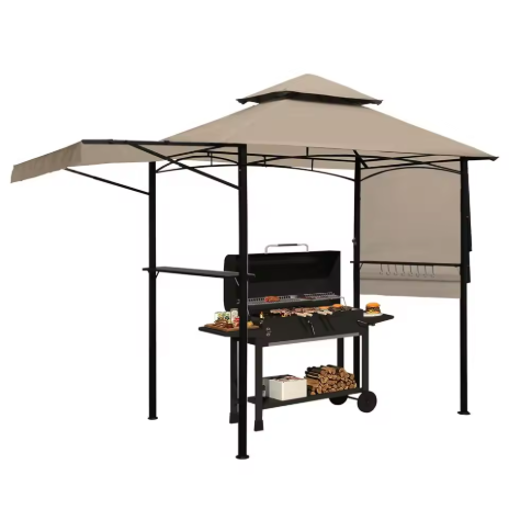Gazebo Barbekyu 5 Kaki, Tenda Barbekyu Outdoor dengan Kanopi Samping Ganda, Dilengkapi Lampu LED, Atap Ganda, Cocok untuk Taman, Halaman