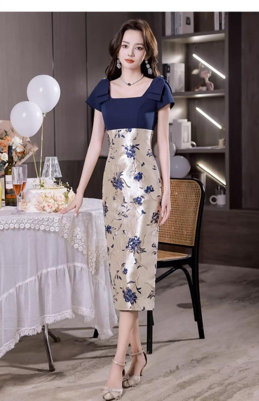 Gaun Pesta 2308021 Biru Cream Lengan Pendek Party Dress - S