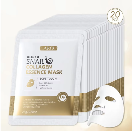Laikou Korea Snail Collagen Essence Mask, Masker Melembapkan, Masker Anti-Kerut dan Mengencangkan, Perawatan Kulit, 25g*20 pcs