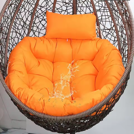 Bantal Kursi Bulat Bentuk Telur Outdoor Tahan Air Warna Oranye, Dilengkapi Tali Pengikat, Cocok untuk Halaman, Teras, Taman, dan Ayunan Balkon