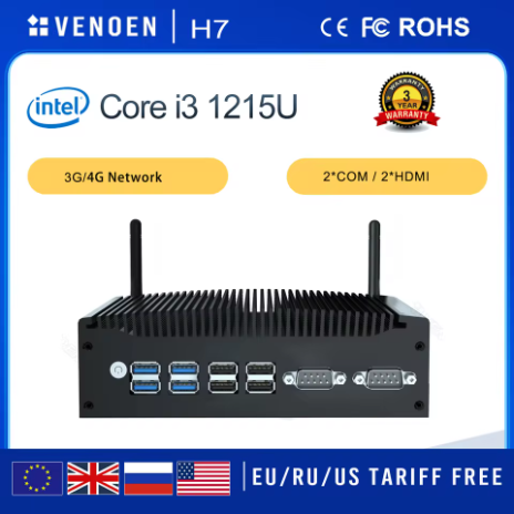 PC Mini Industri Tanpa Kipas, Prosesor Intel Core i3 1215U, Komputer Kuat Tingkat Industri, Dilengkapi dengan Port Serial dan Dual Port Jaringan, Dilengkapi dengan Sistem Operasi Windows 10/11 Pro