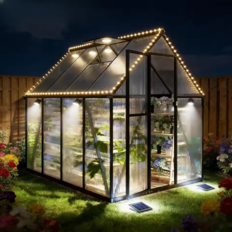 Greenhouse Masuk dengan Atap Aluminium Ventilasi, Warna Abu-abu Gelap, Kustom untuk Taman dan Halaman Belakang