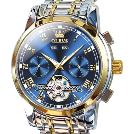 OLEVS Jam Tangan Pria Otomatis Self-Winding atau Mekanis Tourbillon Stainless Steel Tahan Air dengan Fitur Luminous Mewah DrWrist