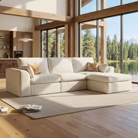 Set Perabotan L-Tipe Modular Outdoor, termasuk Meja Tenaga Surya, Area Santai Wicker Modular, Dapat Disesuaikan