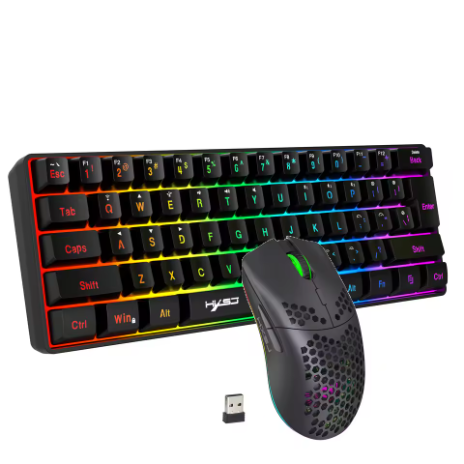 HXSJ 60% Set Keyboard dan Mouse Gaming Nirkabel, Lampu Latar LED, Baterai Isi Ulang 2000mAh, Sensasi Mekanis Mini, Kunci Anti-Ghosting