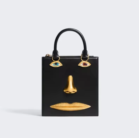 Tas Mini Wajah Wanita, Kulit Hitam Berkualitas Tinggi, Merek Mewah, Tas Tangan dengan Aksesoris Perhiasan Mata, Rantai Logam Emas, Tas Selempang.