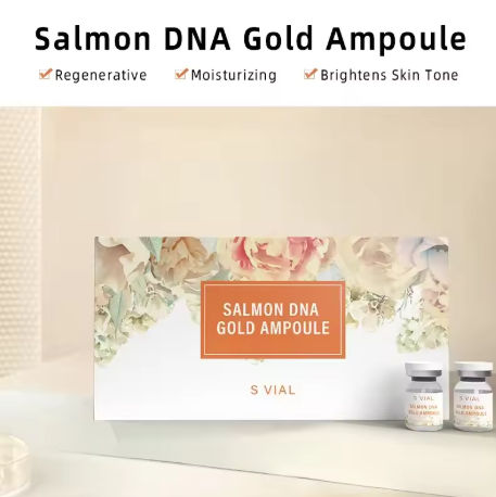 Set serum ampul DNA salmon emas untuk wajah, perawatan pemutihan, pelembapan, dan regenerasi kulit