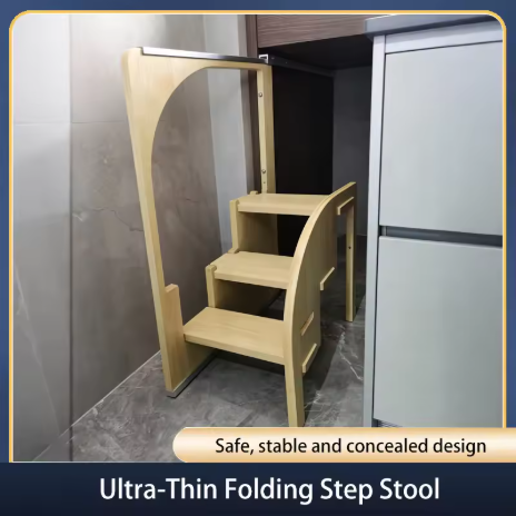 Bangku pijakan lipat super tipis, cocok untuk dapur rumah, lemari kabinet, lemari pakaian, dan ruang penyimpanan sempit. Tahan lama, ramah lingkungan, mudah dilipat, dan serbaguna.
